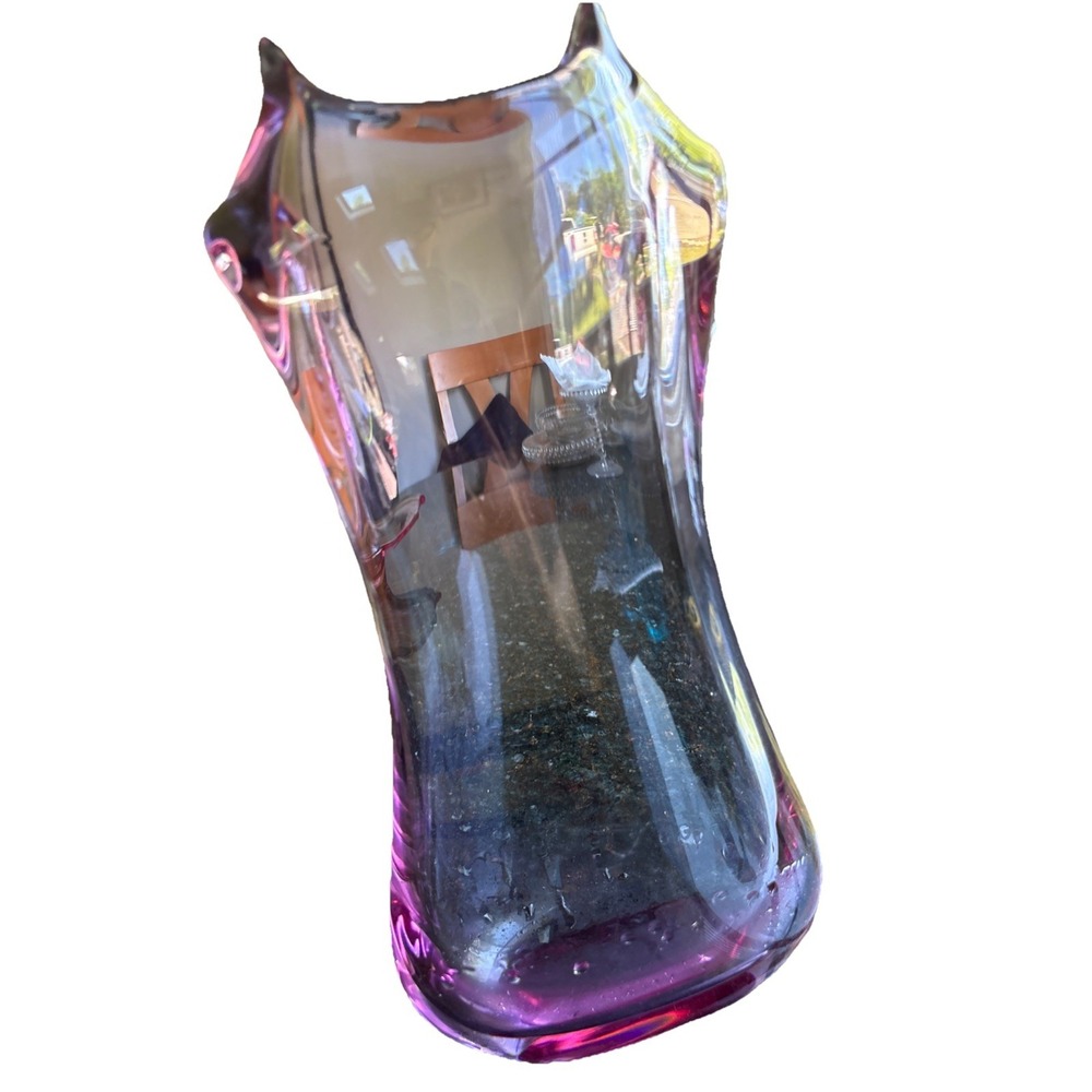 VTG Czech Zelezny Brod Sklo ZBS by Klinger Neodymium Purple Art Glass Vase 11"